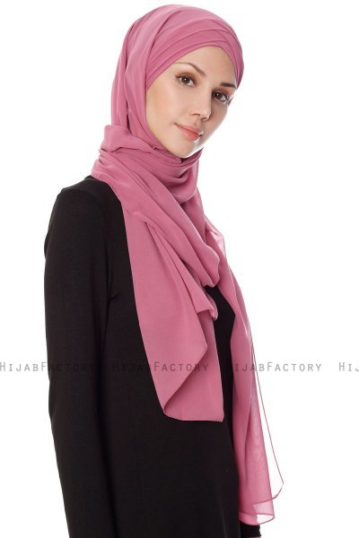 Mehtap - Mørkrosa Praktisk One Piece Chiffon Hijab