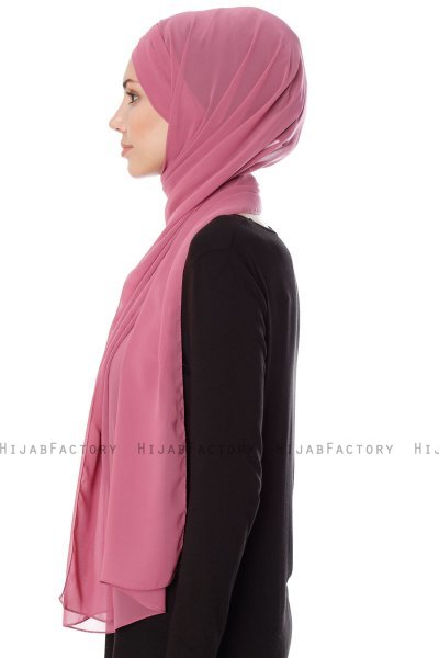 Mehtap - Mørkrosa Praktisk One Piece Chiffon Hijab