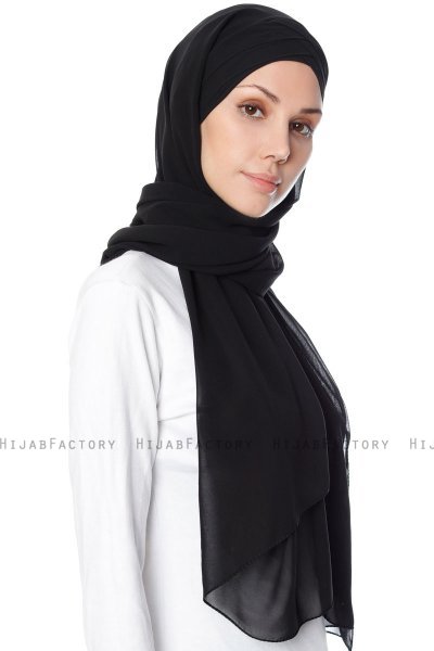 Mehtap - Sort Praktisk One Piece Chiffon Hijab