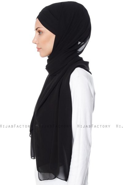 Mehtap - Sort Praktisk One Piece Chiffon Hijab
