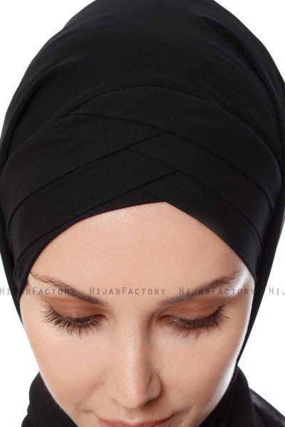 Mehtap - Sort Praktisk One Piece Chiffon Hijab