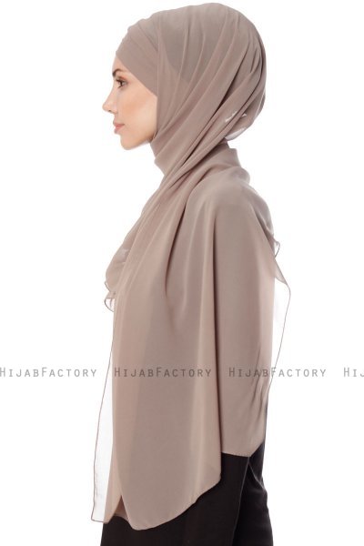 Mehtap - Taupe Praktisk One Piece Chiffon Hijab