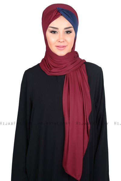 Mikaela - Bordeaux & Marine Blå Praktisk Bumuld Hijab