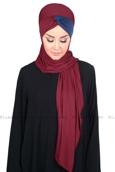 Mikaela - Bordeaux & Marine Blå Praktisk Bumuld Hijab