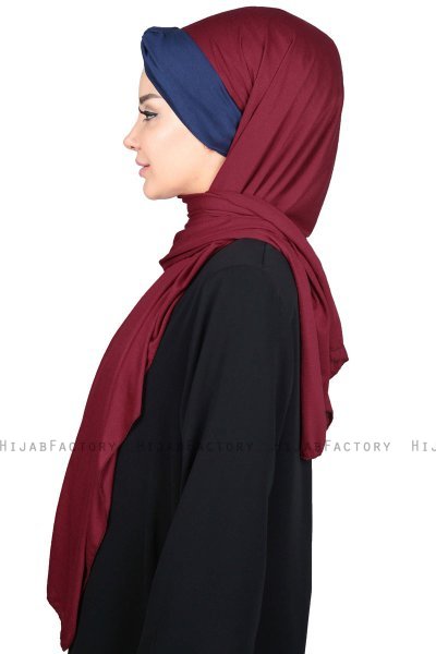 Mikaela - Bordeaux & Marine Blå Praktisk Bumuld Hijab