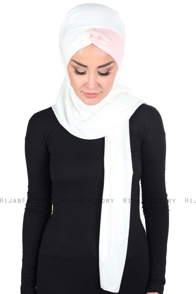 Mikaela - Creme & Gammelrosa Praktisk Bumuld Hijab