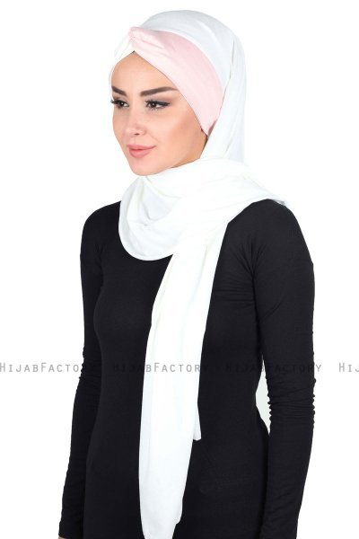 Mikaela - Creme & Gammelrosa Praktisk Bumuld Hijab