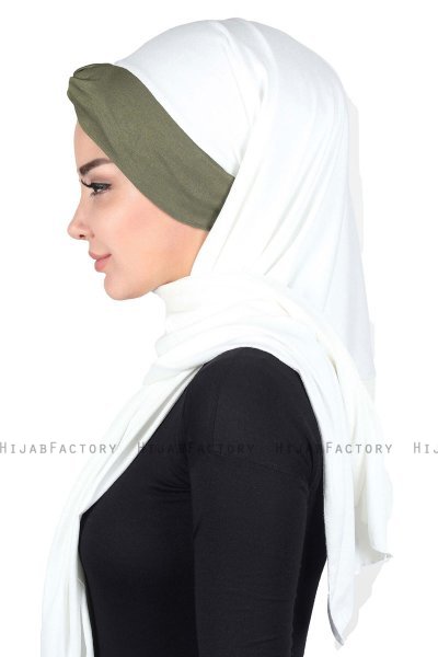 Mikaela - Creme & Khaki Praktisk Bumuld Hijab