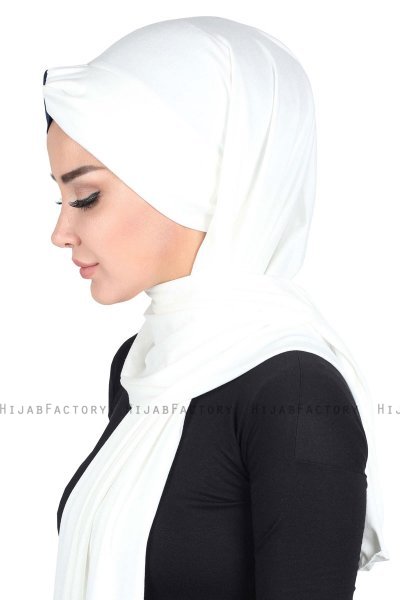 Mikaela - Creme & Marine Blå Praktisk Bumuld Hijab