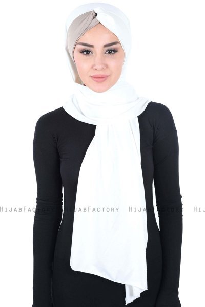 Mikaela - Creme & Taupe Praktisk Bumuld Hijab