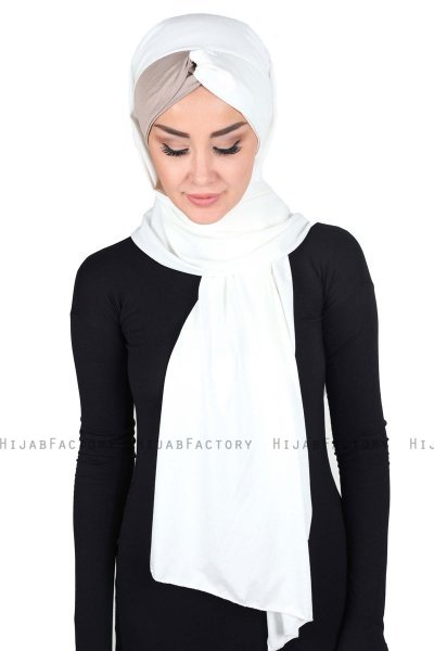 Mikaela - Creme & Taupe Praktisk Bumuld Hijab