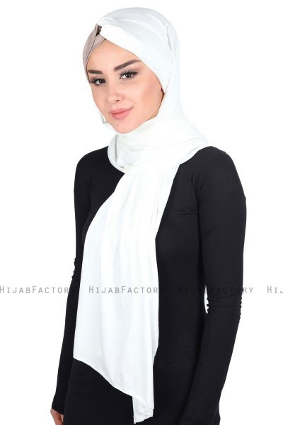 Mikaela - Creme & Taupe Praktisk Bumuld Hijab