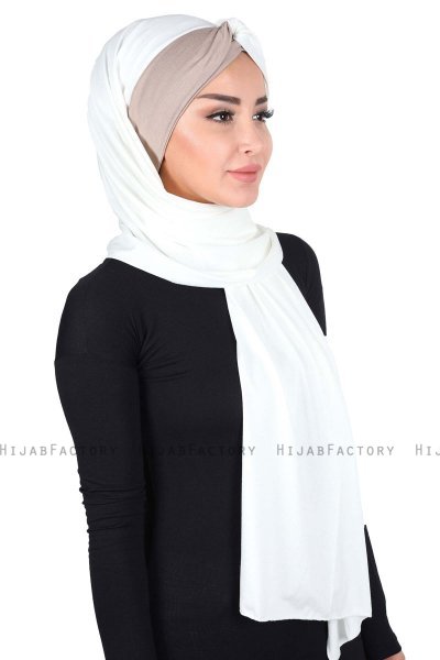 Mikaela - Creme & Taupe Praktisk Bumuld Hijab