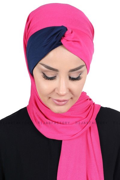 Mikaela - Fuchsia & Marine Blå Praktisk Bumuld Hijab