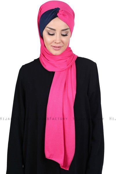 Mikaela - Fuchsia & Marine Blå Praktisk Bumuld Hijab