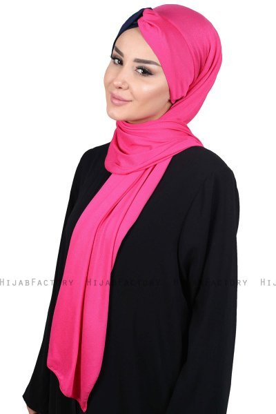Mikaela - Fuchsia & Marine Blå Praktisk Bumuld Hijab