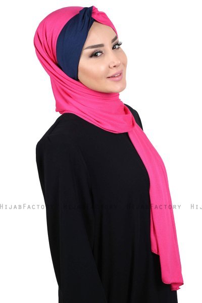 Mikaela - Fuchsia & Marine Blå Praktisk Bumuld Hijab
