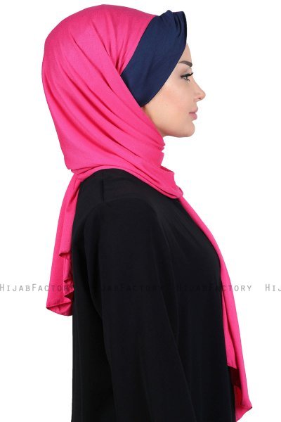 Mikaela - Fuchsia & Marine Blå Praktisk Bumuld Hijab
