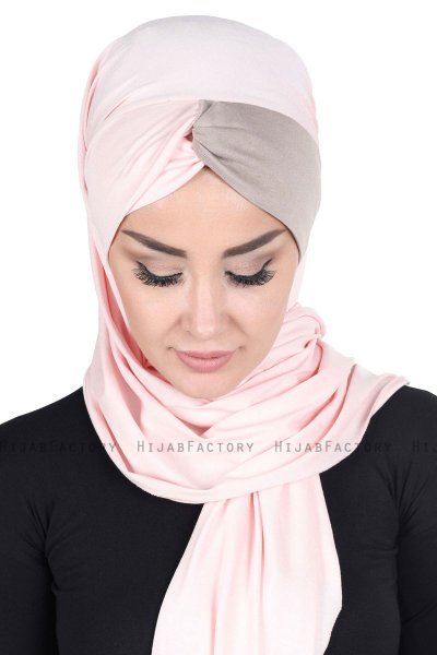 Mikaela - Gammelrosa & Taupe Praktisk Bumuld Hijab
