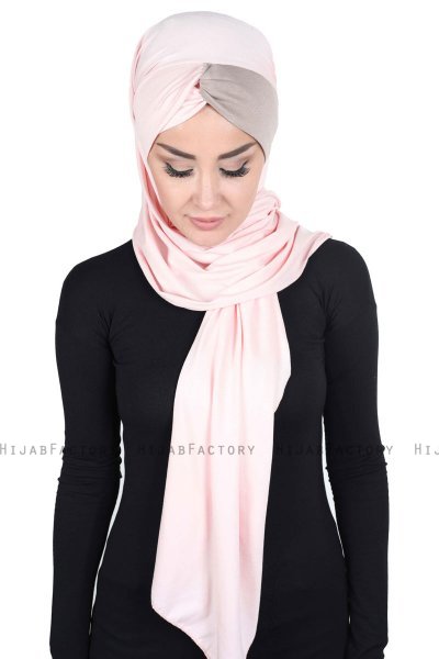 Mikaela - Gammelrosa & Taupe Praktisk Bumuld Hijab