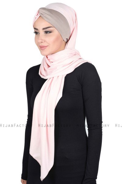 Mikaela - Gammelrosa & Taupe Praktisk Bumuld Hijab