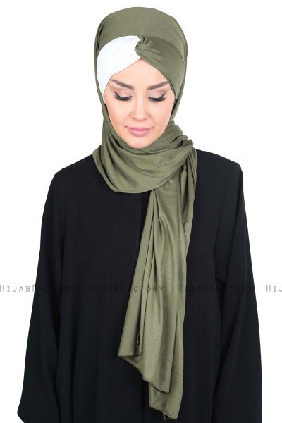 Mikaela - Khaki & Creme Praktisk Bumuld Hijab