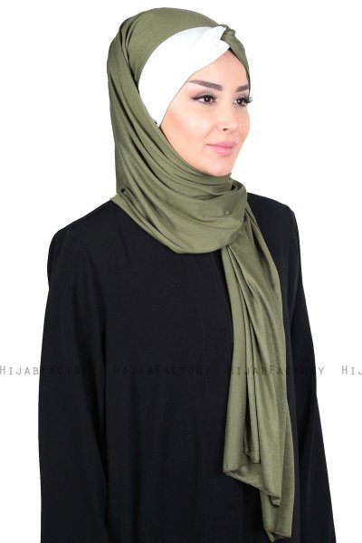 Mikaela - Khaki & Creme Praktisk Bumuld Hijab