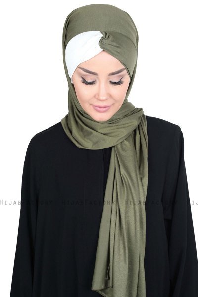Mikaela - Khaki & Creme Praktisk Bumuld Hijab