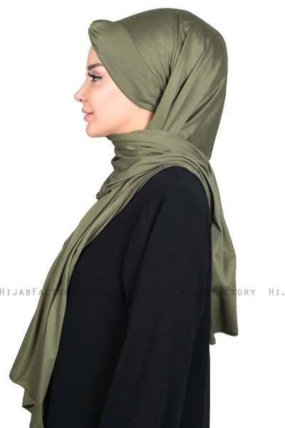 Mikaela - Khaki & Creme Praktisk Bumuld Hijab