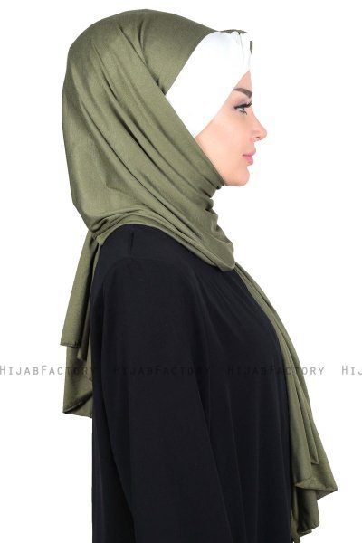 Mikaela - Khaki & Creme Praktisk Bumuld Hijab