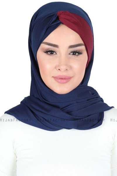 Mikaela - Marine Blå & Bordeaux Praktisk Bumuld Hijab