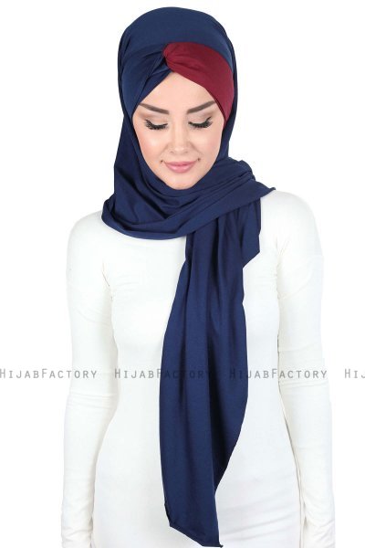 Mikaela - Marine Blå & Bordeaux Praktisk Bumuld Hijab