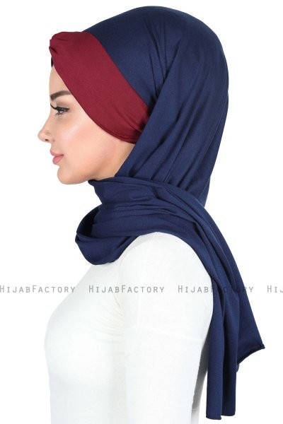 Mikaela - Marine Blå & Bordeaux Praktisk Bumuld Hijab