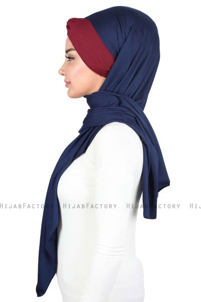 Mikaela - Marine Blå & Bordeaux Praktisk Bumuld Hijab