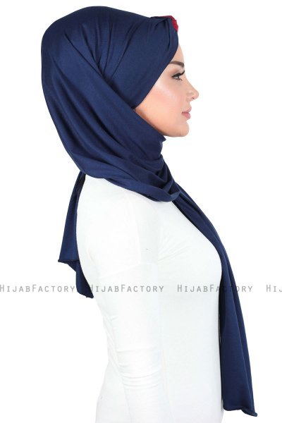 Mikaela - Marine Blå & Bordeaux Praktisk Bumuld Hijab