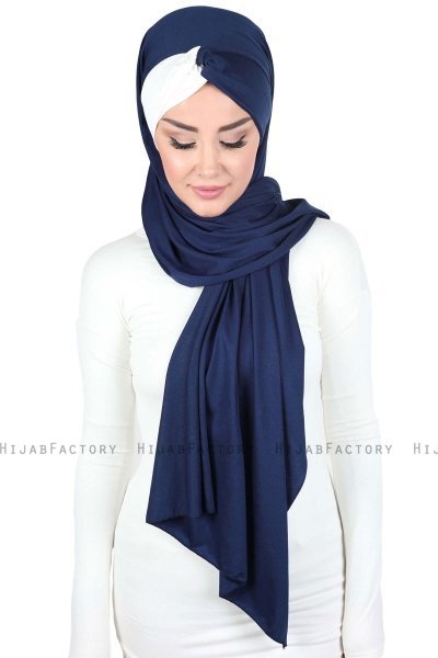 Mikaela - Marine Blå & Creme Praktisk Bumuld Hijab
