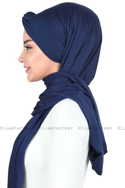 Mikaela - Marine Blå & Creme Praktisk Bumuld Hijab