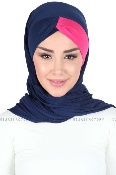 Mikaela - Marine Blå & Fuchsia Praktisk Bumuld Hijab
