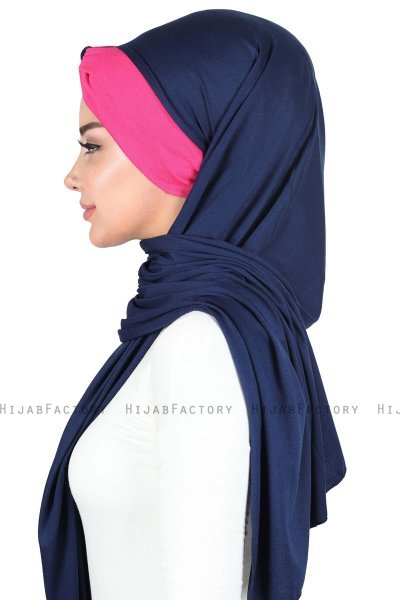 Mikaela - Marine Blå & Fuchsia Praktisk Bumuld Hijab