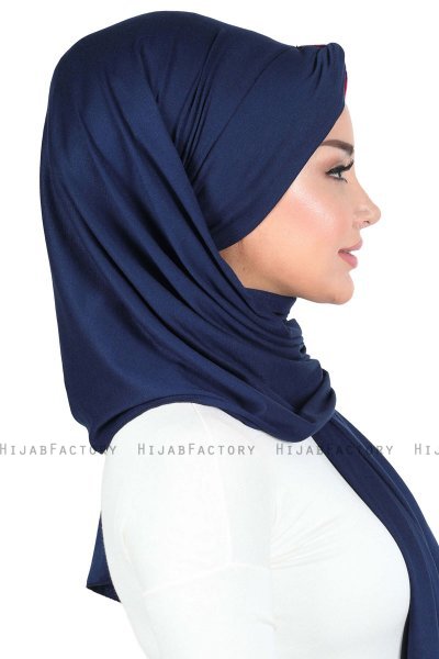 Mikaela - Marine Blå & Fuchsia Praktisk Bumuld Hijab