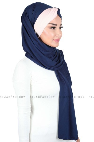 Mikaela - Marine Blå & Gammelrosa Praktisk Bumuld Hijab