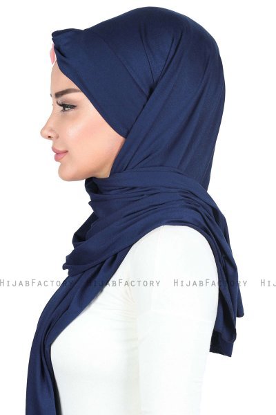 Mikaela - Marine Blå & Gammelrosa Praktisk Bumuld Hijab