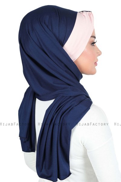 Mikaela - Marine Blå & Gammelrosa Praktisk Bumuld Hijab