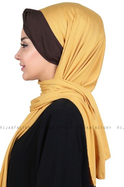 Mikaela - Sennepsgul & Brun Praktisk Bumuld Hijab