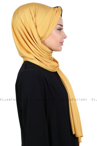 Mikaela - Sennepsgul & Brun Praktisk Bumuld Hijab