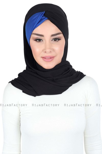 Mikaela - Sort & Blå Praktisk Bumuld Hijab
