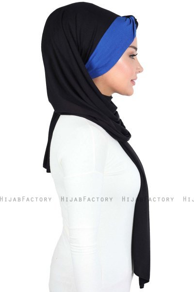 Mikaela - Sort & Blå Praktisk Bumuld Hijab