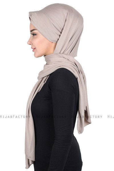 Mikaela - Taupe & Creme Praktisk Bumuld Hijab