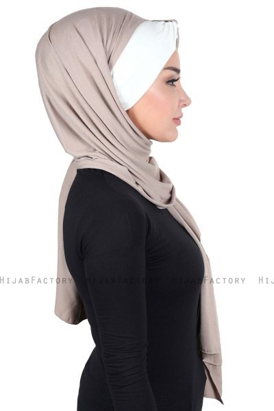 Mikaela - Taupe & Creme Praktisk Bumuld Hijab