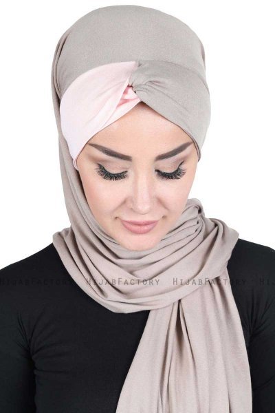 Mikaela - Taupe & Gammelrosa Praktisk Bumuld Hijab